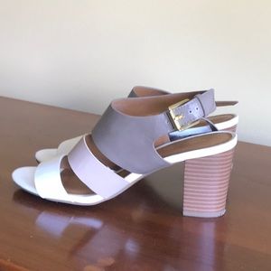 Tri color white, tan, taupe strapped sandals